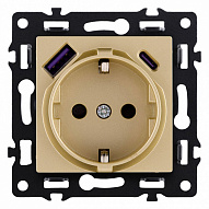 Розетка с заземлением и со шторкой и 2хUSB type A и C, без рамки Kollinger Asthetik AS-016GD 500_191_3118871