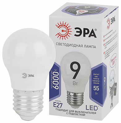 Лампа светодиодная Эра Стандарт E27 9Вт 6000K LED P45-9W-860-E27 400_400_2473906