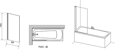 PVS1-80 черный + транспарент, Pivot шторка для ванны 400_400_2416113
