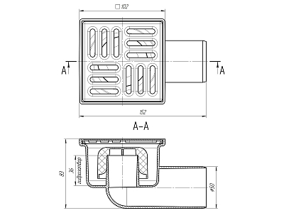 Трап гор.вып. 50 н/рег.с решеткой из нержавеющей стали 10x10 ANIPLAST 400_400_2912989