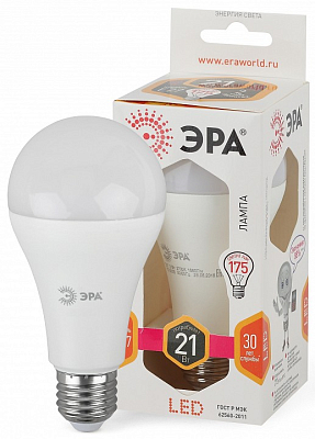 Лампа светодиодная Эра Стандарт E27 21Вт 2700K LED A65-21W-827-E27 400_400_2474221