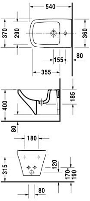 2282150000 DURASTYLE Биде 370х540, подвесное, с переливом, с 1 отв. под смеситель 400_400_1437792