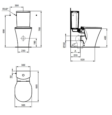 E013701 CONNECT AIR AquaBlade® Напольный пристенный унитаз для монтажа с бачком, горизонтальный выпуск 400_400_2414607
