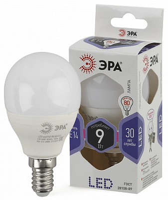 Лампа светодиодная Эра Стандарт E14 9Вт 6000K LED P45-9W-860-E14 400_400_2473897