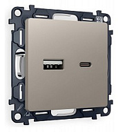 Розетка 2хUSB type A и C без рамки Ambrella Volt ALFA MA371010 500_191_2306905