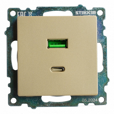 Розетка 2хUSB type A и C без рамки Stekker Катрин 50053 400_400_2160577