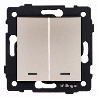 Выключатель проходной двухклавишный с подсветкой без рамки Kollinger  REA-R-010GD 500_191_3123780