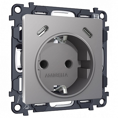 Розетка с заземлением и 2хUSB type C, без рамки Ambrella Volt ALFA MA510510 400_400_3231029