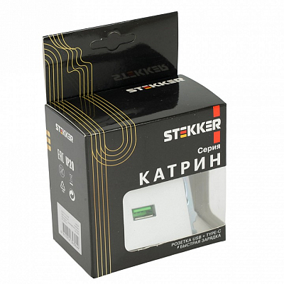 Розетка 2хUSB type A и C без рамки Stekker Катрин 50054 400_400_2160594