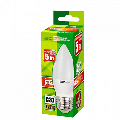 Лампа светодиодная Jazzway  E27 5Вт 3000K PLED-ECO-C37 5w E27 3000K 400_400_2870843