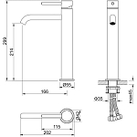 AQ1304BG ЕВРОПА смеситель для раковины высокий 215, без донного клапана, шлиф. Золотой 250_100_2409009