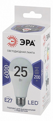 Лампа светодиодная Эра Стандарт E27 25Вт 6000K LED A65-25W-860-E27 400_400_2474272