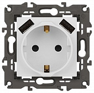 Розетка с заземлением и со шторкой и 2хUSB, без рамки Эра Эра Elegance 14-4109-01 500_191_2401752