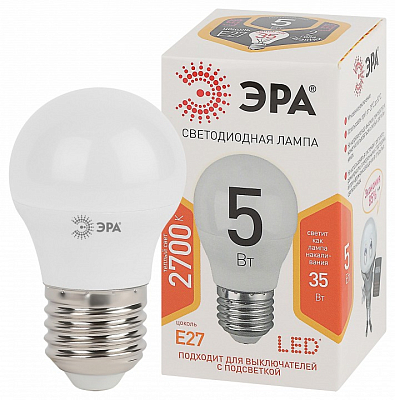 Лампа светодиодная Эра Стандарт E27 5Вт 2700K LED P45-5W-827-E27 400_400_2473772