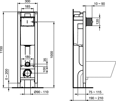 W220101 CЕТ CONNECT подвесной унитаз E803501, крышка функцией плавного закрытия E712701, E233267 PROSYS ECO FRAME M Встраиваемая инсталляция 400_400_2418500