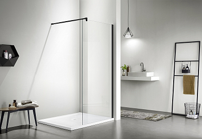 AQ WIW 12020BL Душевая перегородка Walk in с держателем 1200x2000 профиль черный, стекло прозрачное 400_400_2407878