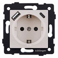 Розетка с заземлением и со шторкой и 2хUSB type A и C, без рамки Kollinger  REA-004CM 500_191_3123140