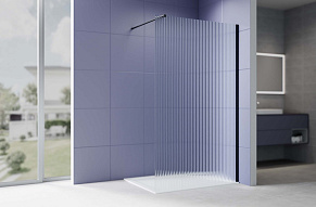 AQ.WI.140.2BL Душевая перегородка Walk in с держателем 1400x2000 профиль черный, стекло прозрачное рифленое 8мм 500_191_3224889