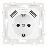 Розетка с заземлением и со шторкой и 2хUSB, без рамки Arte Milano am-205 205.47-1.white 250_100_Array