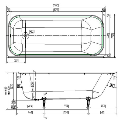 Wotte Start 1700х750х458 ванна чугунная (БП-э0001104) 400_400_2418635