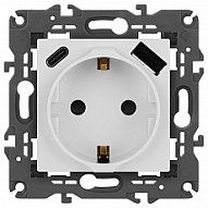 Розетка с заземлением и со шторкой и 2хUSB, без рамки Эра Эра Elegance 14-4108-01 500_191_2402617