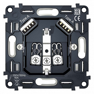 Механизм розетки с заземлением и 2хUSB type A Ambrella Volt QUANT VM155 400_400_2192444