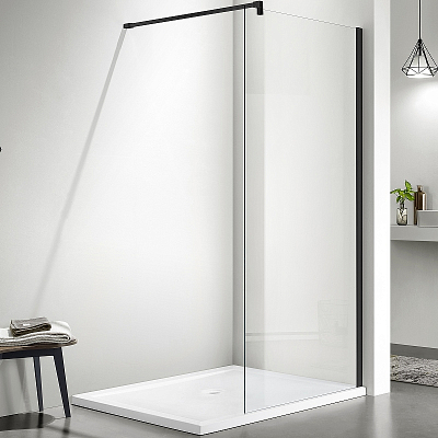 AQ WIW 12020BL Душевая перегородка Walk in с держателем 1200x2000 профиль черный, стекло прозрачное 400_400_2407877