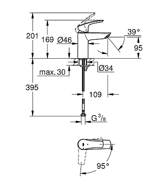 32154003 Eurosmart 2021 Смеситель для раковины S-size, хром (замена 32154002) 400_400_1439834