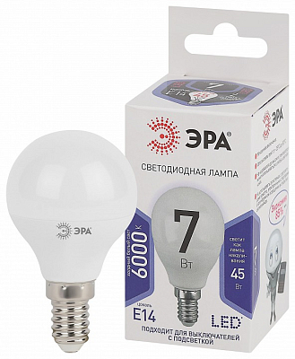 Лампа светодиодная Эра Стандарт E14 7Вт 6000K LED P45-7W-860-E14 400_400_2473869