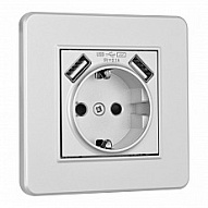 Розетка с заземлением и со шторкой и 2хUSB Arte Milano SET16-1 SET16-1-47-1 silver 500_191_2306045