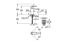 23926000 Eurosmart Cosmopolitan Смеситель для раковины с нажимным сливным гарнитуром, M-Size, хром 250_100_1438088