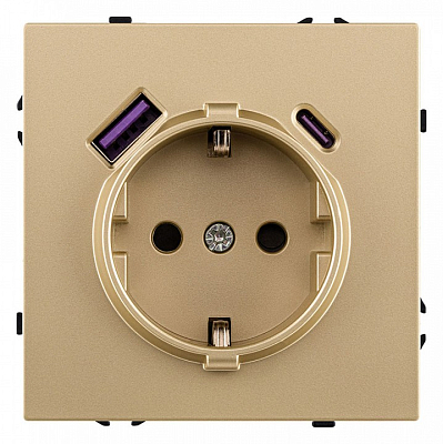 Розетка с заземлением и со шторкой и 2хUSB type A и C, без рамки Kollinger Eclipse EC-016GD 400_400_3118887