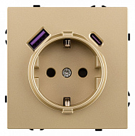 Розетка с заземлением и со шторкой и 2хUSB type A и C, без рамки Kollinger Eclipse EC-016GD 500_191_3118887