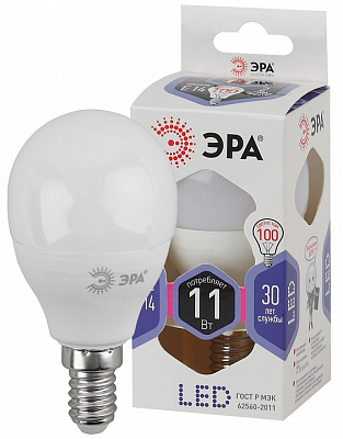 Лампа светодиодная Эра Стандарт E14 11Вт 6000K LED P45-11W-860-E14 400_400_2474090