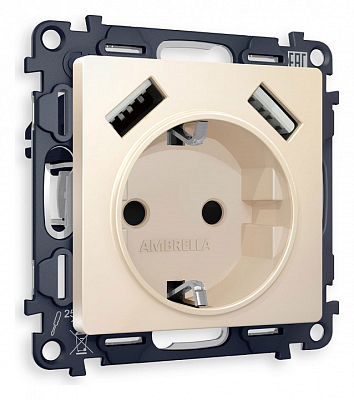Розетка с заземлением и со шторкой и 2хUSB type A, без рамки Ambrella Volt ALFA MA329010 400_400_2186128