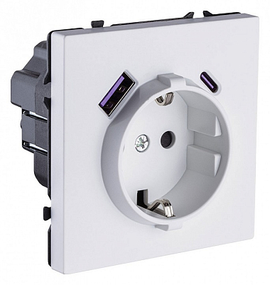 Розетка с заземлением и со шторкой и 2хUSB type A и C, без рамки Kollinger Eclipse EC-016WG 400_400_3118891