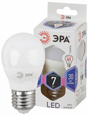 Лампа светодиодная Эра Стандарт E27 7Вт 6000K LED P45-7W-860-E27 400_400_2473874