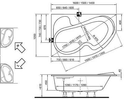 Ванна Rosa I 140х105 правая белая 400_400_2419293