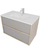 AQ66080-DO-LG Комплект мебели:Тумба 80 см ЛИБРА с раковиной AQ0480-00, 2 ящика,цвет фасадов серый туман, корпус дуб давос 500_191_3232533