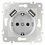 Розетка с заземлением и со шторкой и 2хUSB, без рамки Arte Milano am-203 203.47-1.silver 250_100_Array