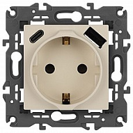 Розетка с заземлением и со шторкой и 2хUSB, без рамки Эра Эра Elegance 14-4108-02 500_191_2402616