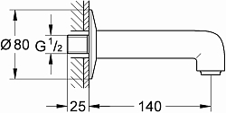 13258000 BauClassic Излив для ванны, настенный, хром 250_100_1436026