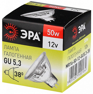 Лампа галогеновая Эра  GU5.3 50Вт 3000K GU5.3-MR16-50W-12V-CL 400_400_2474660