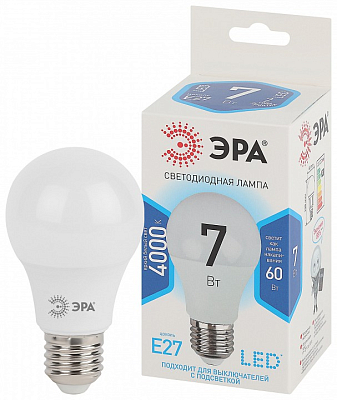 Лампа светодиодная Эра Стандарт E27 7Вт 4000K LED A60-7W-840-E27 400_400_2473824