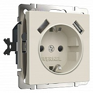 Розетка с заземлением и со шторками и 2хUSB, без рамки Werkel айвори матовый W1171562 500_191_2296992