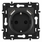 Розетка с заземлением и со шторкой и 2хUSB, без рамки Arte Milano am-217 217.47-1.black 250_100_2167916