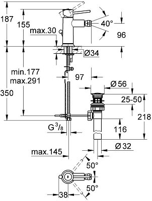 32864000 BauClassic Смеситель для биде с донным клапаном, хром 400_400_1440117