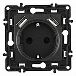 Розетка с заземлением и со шторкой и 2хUSB, без рамки Arte Milano am-217 217.47-1.black 250_100_Array