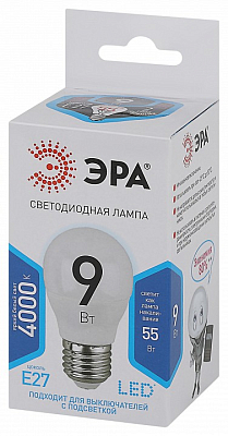 Лампа светодиодная Эра Стандарт E27 9Вт 4000K LED P45-9W-840-E27 400_400_2473814