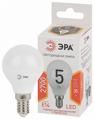 Лампа светодиодная Эра Стандарт E14 5Вт 2700K LED P45-5W-827-E14 400_400_2473766
